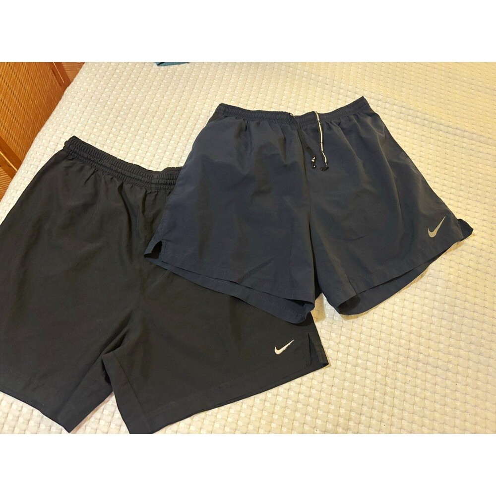 Vintage Nike Dri-FIT Black and Navy Athletic Shorts Size Medium w/ Elastic Duo